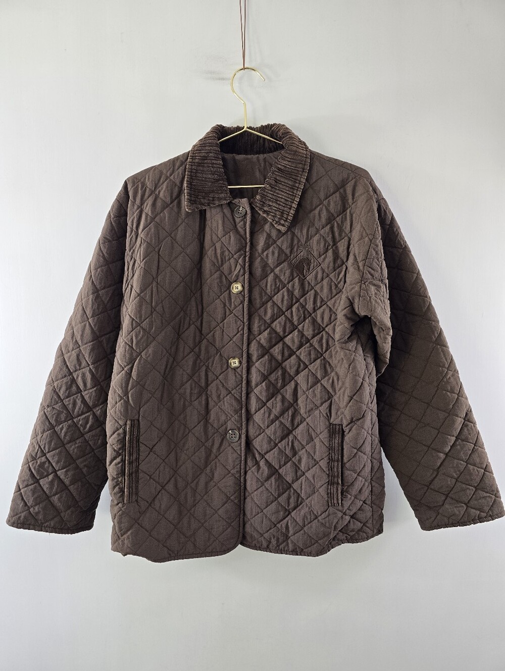 Arista Equestrian Corduroy Jacket Button Up Collared Quilted Riding Size M Brown